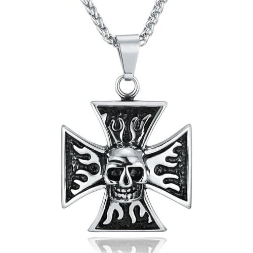 Stainless Steel Vintage Punk Rock Skull Pendant Necklace Jewelry Gift For Him with Chain