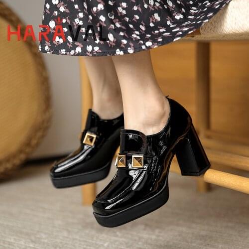 HARAVAL Ankle Boots Shoes Elegant Black Red Green Patent Leather Square Toe High Heels Office & Career Office Lady Autumn A303