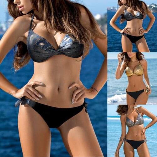Summer Bikini 2021 Shiny Women Sequined Patchwork Swimwear Beach Push Up Bikini Set Brazilian Swimsuit Maillot De Bain пляжная