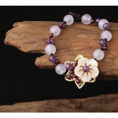 2019 fashion free shipping Natural beads handmade flower jade 7A garnet Amethyst bracelet Genuine Women christmas bracelet