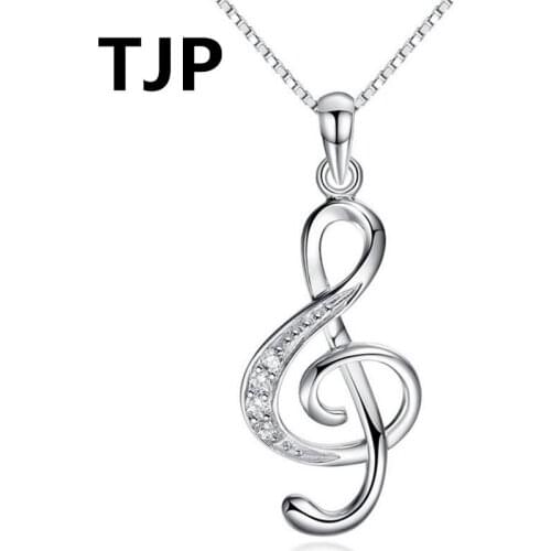 TJP Popular Music Rhythm Pendant Necklace For Women Wedding 925 Silver Necklace Jewelry Girl Lady Engagement Accessories