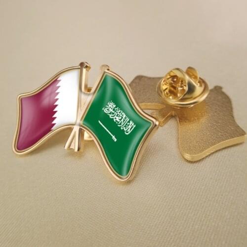 Qatar and Saudi Arabia Crossed Double Friendship Flags Lapel Pins Brooch Badges