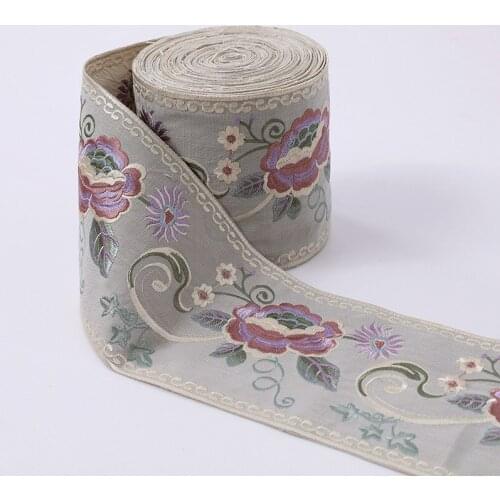 1M Vintage Flower Laced Ribbon DIY Curtain Garment Accessories Ethnic Wind Lace Satin Ribbon Christams Decoration