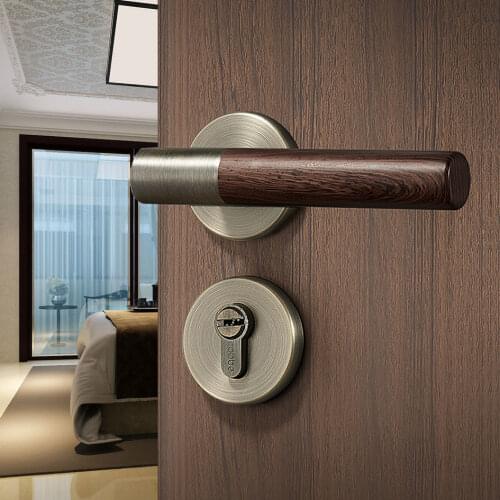 1set Antique Wood Pattern Interior Door Lock Living Room/Bedroom Black door Handle Lock Doors