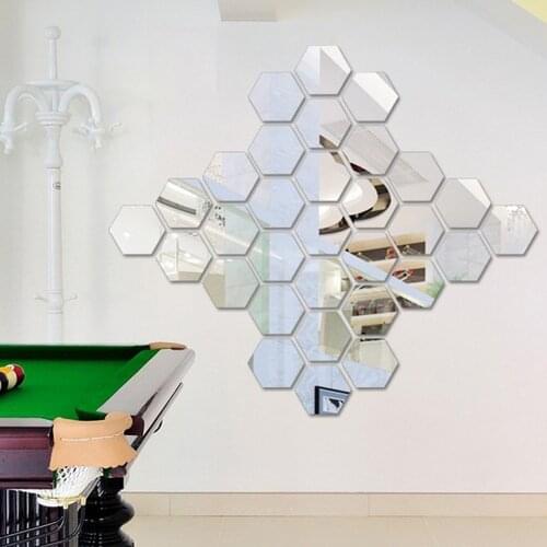 12pcs 3D Hexagonal Dimensional Mirror Wall Removable Stickers DIY Decorations Living-Room Decal Art Ornaments For Home Decor