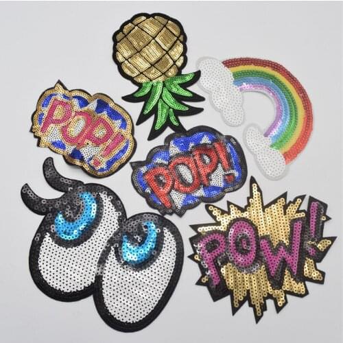 25pcs Big size wow POP Sequins Embroidery Sew On Iron On Patch Badge Clothes Bag Fabric Applique Gift