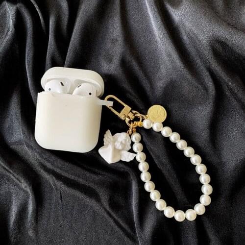3D Cartoons Angel Cupid Pearl bracelet Keychain Headphone Earphone soft case for Apple airpods 1 2 Pro Wireless Headset cover