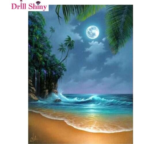5d diy diamond embroidery cross stitch crystal sets decorative square diamond painting bright moon beach sea
