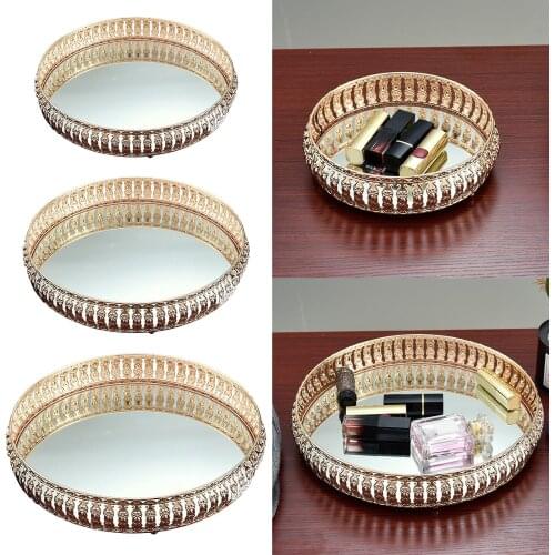 Large Decorative Tray ,Vintage Glass Jewelry Tray with Mirrored Bottom Vanity