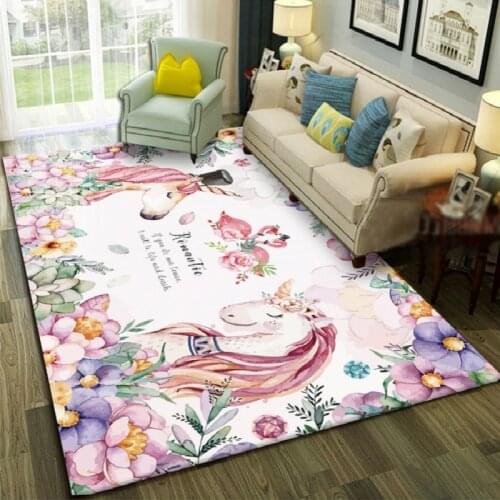 3D Cartoon Pink Unicorn Big Carpet Classic Living Room Bedroom Carpet Kids Room Baby Nordic Kitchen Rug Non-slip Mat Beside Rugs