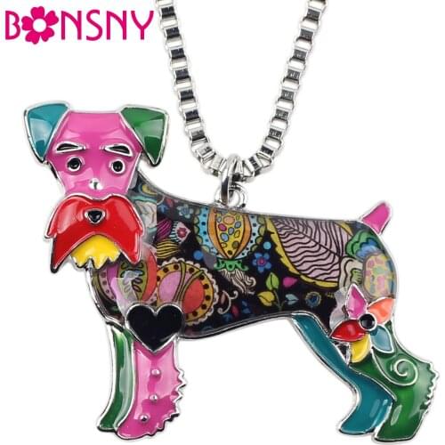 Bonsny Enamel Alloy Standing Schnauzer Dog Necklace Pendant Collar Chain Animal Novelty Novelty Jewelry For Women Girls Gift Hot