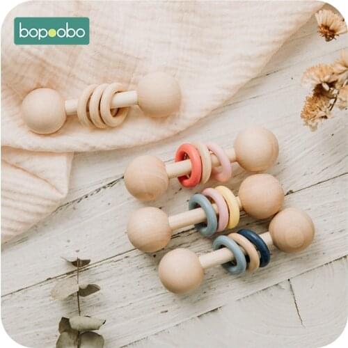 Bopoobo 1PC Baby Rattle Teether Wooden Toys Free BPA Food Grade Bracelet Rattle Teether Music DIY Baby Product Gift