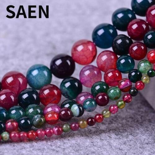 SAEN Natural Colorful Agates Round Shape Natural Stone Beads For Jewelry Making 4 6 8 10 12 mm Semi-precious Stone Wholesale