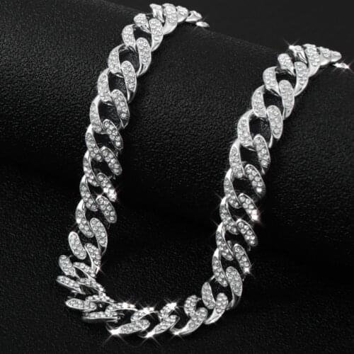 13mm Hip Hop Miami Curb Cuban Chain Necklace Golden Iced Out chain Rhinestone CZ Rapper Link Silver Color Necklaces Men Jewelry