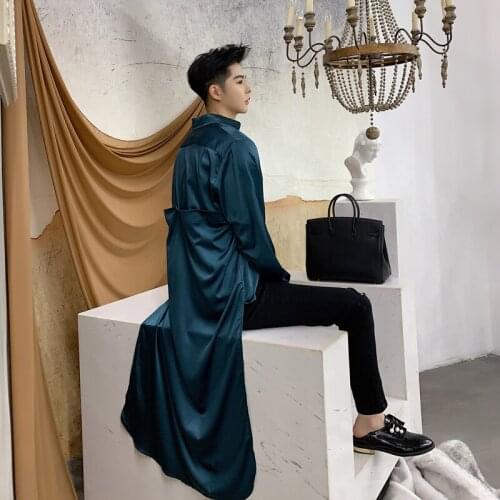 Design Mens Slim Long Sleeve Tuxedo Shirt Youth Sexy Party Bar Long Shirt Satin Tops C5