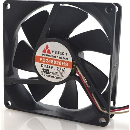 FOR Yuanshan YSTECH 8cm fan 8020 24V 0.12A FD248020HS 3 line oil shaft cooling fan