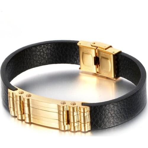 Jewels Store Stainless Steel Gold Screw Charm Bracelet Men Leather Bracelet Homme Party Jewelry Accessories For Man