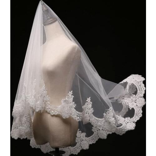 2020 One Layer Tulle Bridal Veil Without Comb Lace Edge Cheap White Ivory Short Wedding Veils Veu De Noiva Longo
