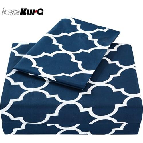 4 Pcs Bedding Set Classic Printing Bed Sheets and Pillowcases Fitted Sheet Full Queen Bed Sheet Set