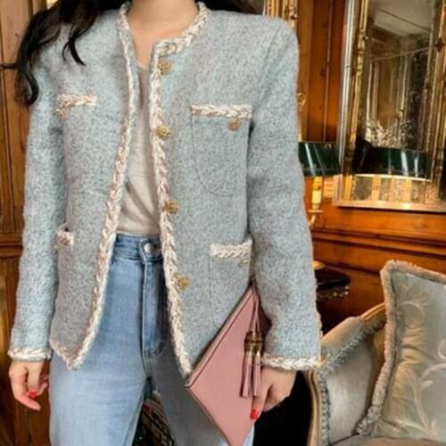 Korean Style Women Autumn New Temperament Small Fragrance Suit Short Quilted Woolen Coat