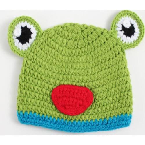 Creative cute green cartoon frog baby boys girls 0-3M infant handmade knit hat crochet boutique photography props 1 pcs
