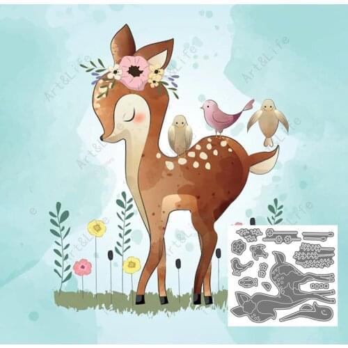 Hot New Metal Cutting Dies Fawn Deer Deerlet and Birds Stencils for Making Scrapbooking Album Birthday Card Embossing Cut Die