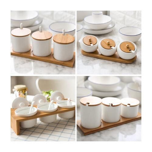 Ceramic Seasoning Pots Set With Sugar Cans Dressing Box Japanese Creative Kitchen Supplies