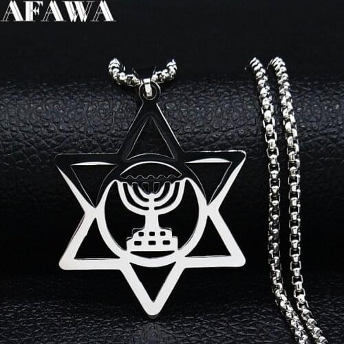 Nostalgia Religious Menorah Star David Jewish Magen Judaica Hebrew Israel Faith Lamp Hanukkah Stainless Steel Necklace N1230S02