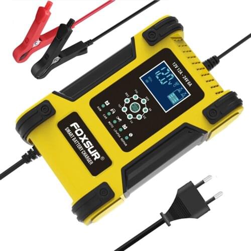 NEW 12V 24V 12A 7-stage Car Smart Battery Charger GEL EFB AGM LiFePO4 Motorcycle Lead-Acid Battery Charger Pulse Repair Charger