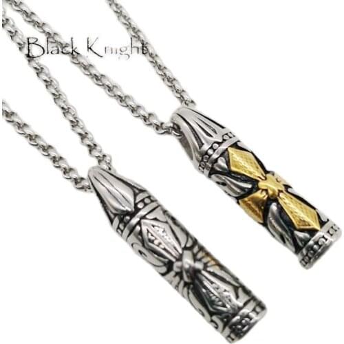 New Arrival 316L Stainless steel cross cylinder pendant necklace Silver color cameo cylinder charm hip hop necklace BLKN0768