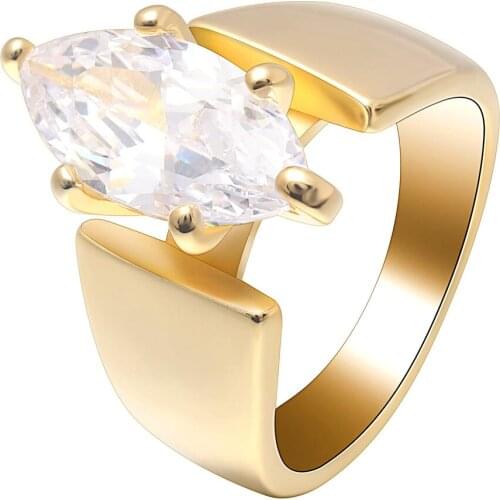 New Luxury Big Oval AAA+ Clear Cubic zirconia Gold color Rings for Women Engagement Party Fashion Finger Rings Jewelry