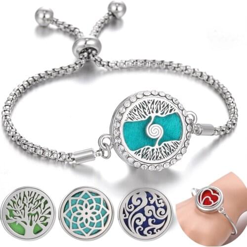 New Aromatherapy Bracelet Jewelry Essential Oil Diffuser Adjustable Chain Tree of Life Wing Heart Aroma Perfume Locket Bracelet