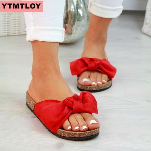Sexy wild bow suede open toe female slippers candy-colored PVC flat heel women sandals beach slippers 36-43