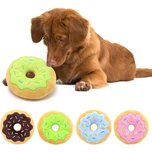 Pet Plush Chew Toy Cotton Simulation Donut Play Toys For Pet Dog Puppy Cat Tugging Chew Squeaker Quack Sound Donut Toys