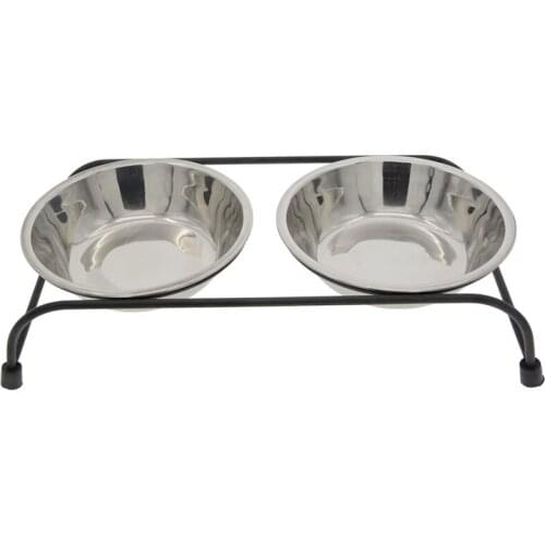 Practical Double Removable Stainless Steel Pet Food Water Bowls with Iron Stand - Raised Dog Feeder Pet Feeder