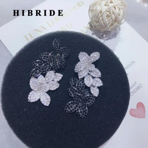 HIBRIDE Luxury Micro Black And White Cubic Zirocnia Pave Pendientes Weomen Drop Earrings Mujer Brincos Fashion Jewelry E-884