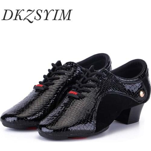 DKZSYIM Men/Women Genuine Leather Dance Shoes Heels 3CM Lace-Up Latin Dance Shoes Suede/Rubber Sole 5CM Dance Shoe High Quality