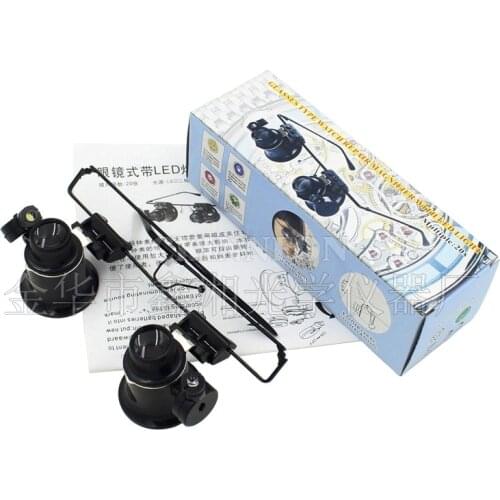 DHL 50pcs 20X Magnifier Eye Glasses Loupe Lens Jeweler Magnifying Repair LED Light Watch With LED illumination