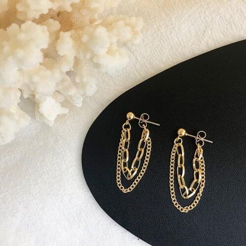 Retro metal chain tassel earrings female temperament of contracted joker niche fashion personality stud earrings cold wind