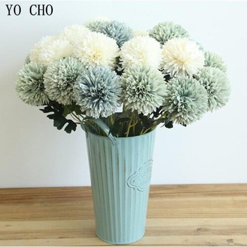 YO CHO Long Artificial Flowers Silk Dandelion for Home Wedding Table Decor Fake Flowers White Backdrop Arrangement Decoration