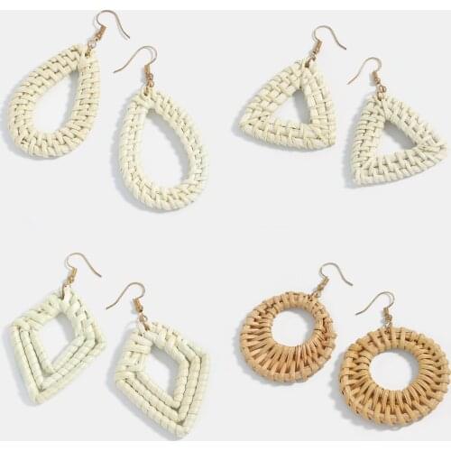 Best Lady Summer Bamboo Weaving Earrings for Women Boho Wood Handmade Geometric Drop Earrings Dres Jewelry Party Gifts Wholesale