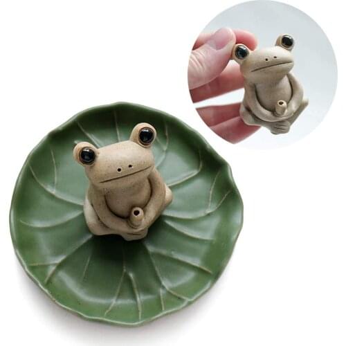 100% Handmade Ceramic Stick Incense Burner Holder,small Frog Incense Lotus Leaf Tray ,mini Cute Home Incense Burner Home Decor
