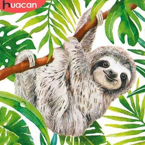 HUACAN 5D Diy Diamond Art Painting Animal Sloth Cross Stitch Diamond Mosaic Leaves Rhinestones Picture Home Decor