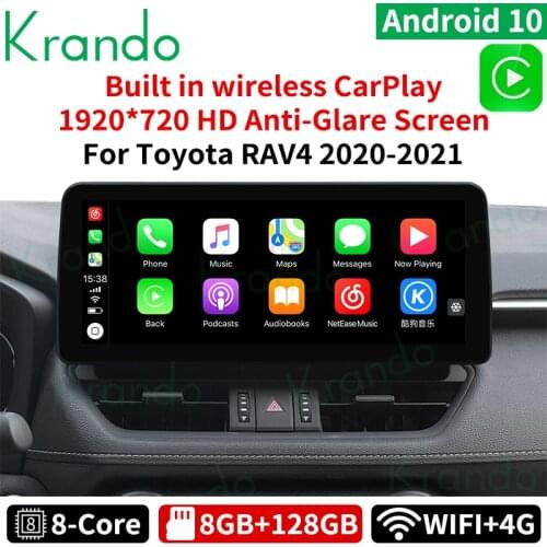 Krando Android 10.0 6G 128G 12.3 Car Tablet Multimedia Radio For Toyota RAV4 XA50 2018-2021 Head Unit Wireless Carplay