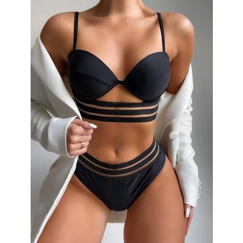 High Waist Bikini 2021 Black Swimsuit Women Push Up Swimwear Female Hollow Out Bathing Suit Vintage Swimming Suit Biquini