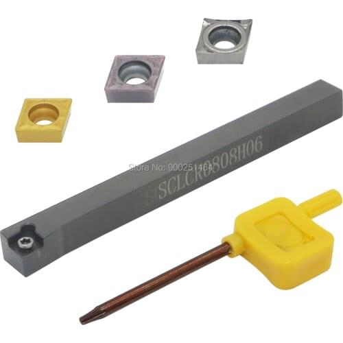 CNC Lathe Cylindrical Turning Tool Holder SCLCR0808H06(8mm)Right, with 3 CCMT060204(CCMT21.51) Cemented Carbide Blades
