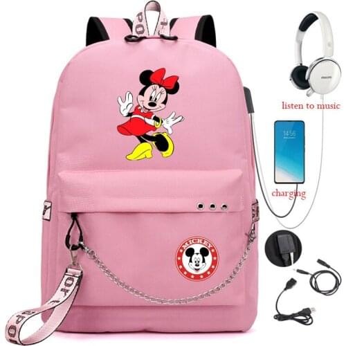 Disney Backpack Students Micky Mouse Usb Charging Children School Bag Breathable Teenager Student Lovely Laptop Mochilas