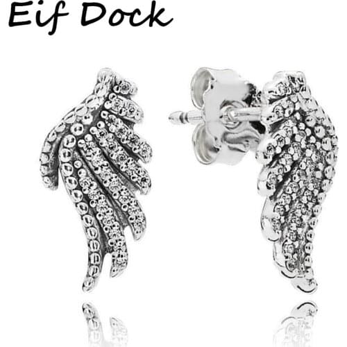 Eif Dock Fashion Silver Color Stud Earrings Sparkling Angel Wing Earrings for Women Jewelry Gift