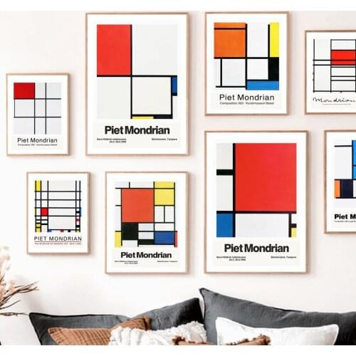 Piet Mondrian Geometric Line Color Block Wall Art Canvas Painting Nordic Posters And Prints Wall Pictures For Living Room Decor