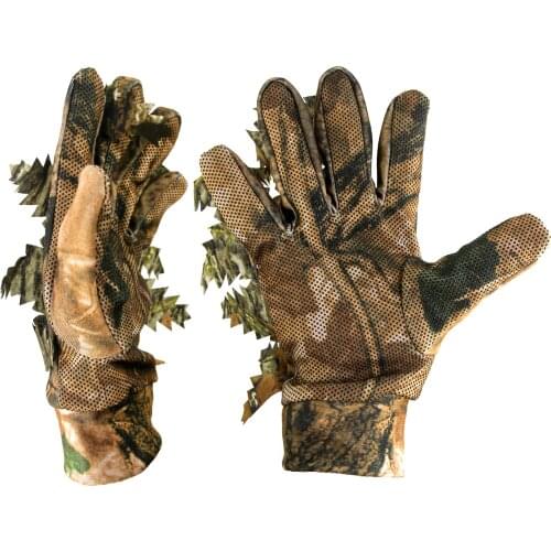 GUGULUZA 3D Leaf Camo Gloves Polyester Tactical Shooting Full Finger Gloves for Fishing Hunting Cycling CS Sports